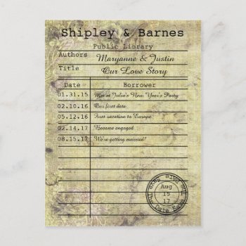 Vintage Floral Grunge Library Card Save The Date by dmboyce at Zazzle