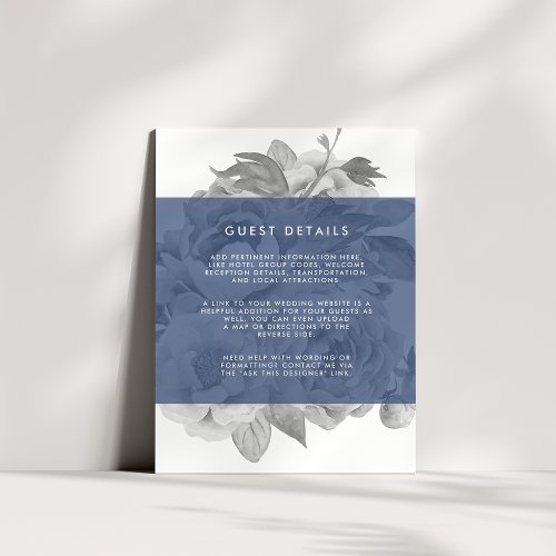 Vintage Floral Guest Details Card  Navy