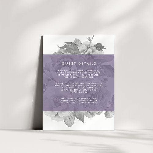 Vintage Floral Guest Details Card  Violet