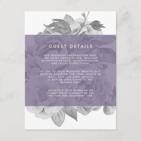 Vintage Floral Guest Details Card | Violet