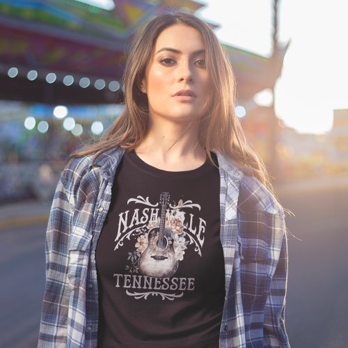 Vintage Floral Guitar Nashville T_Shirt