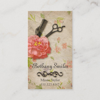 Vintage floral hair stylist salon chic scissors appointment card