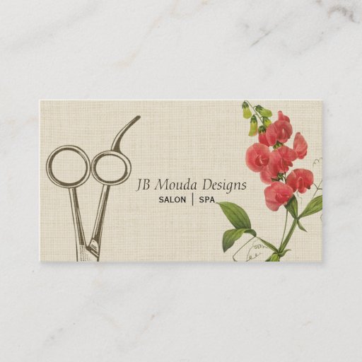 Customizable Vintage Floral Hair Stylist Shears Scissors Business Card Template