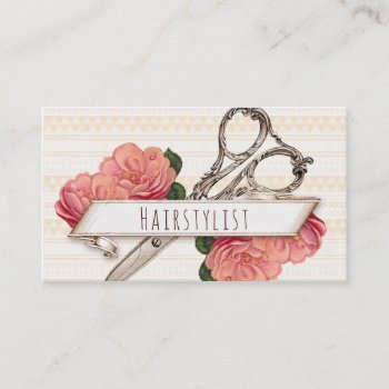Vintage Floral Hairstylist Hair Stylist Pink Chic Business Card by hellohappy at Zazzle