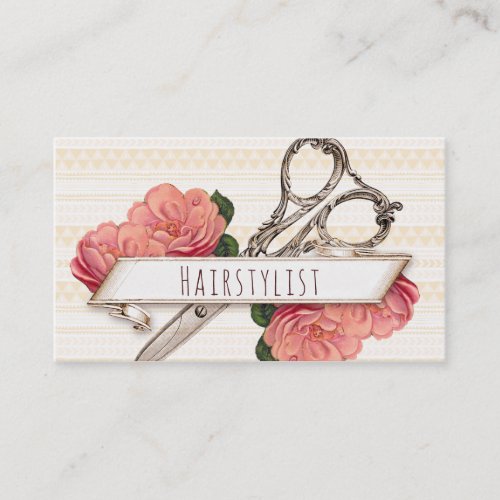 vintage floral hairstylist hair stylist pink chic business card