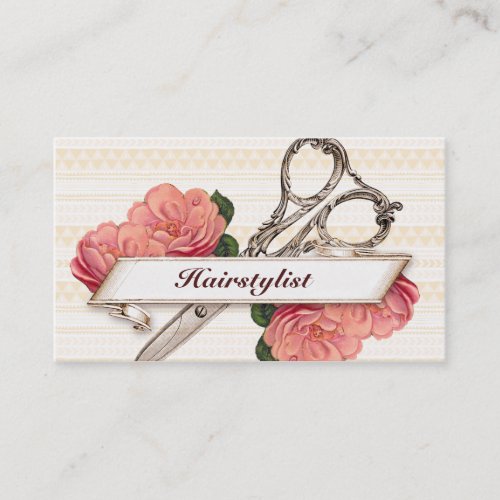 vintage floral hairstylist hair stylist pink girly business card templates