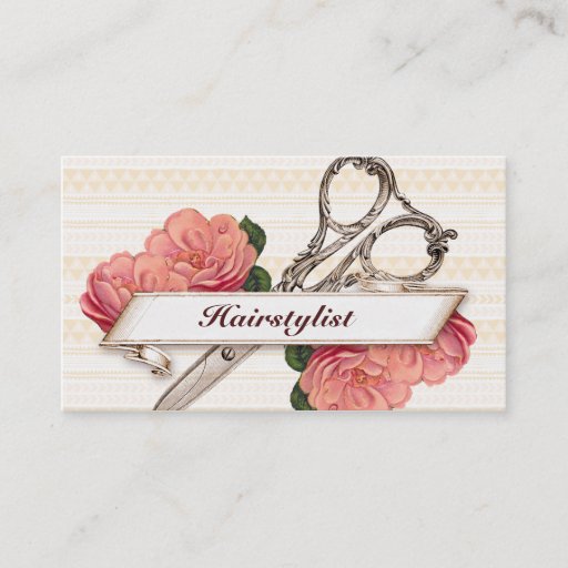 Customizable vintage floral hairstylist hair stylist pink girly business card templates