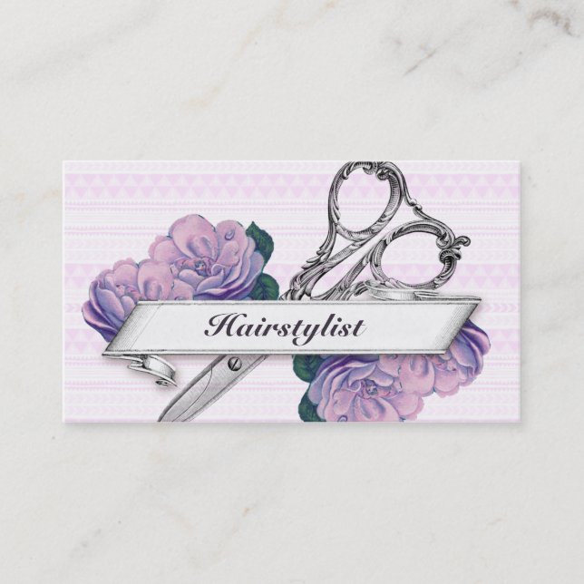 vintage floral hairstylist hair stylist purple appointment card (Front)