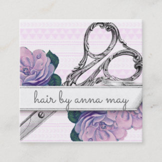 vintage floral hairstylist hair stylist purple square business card