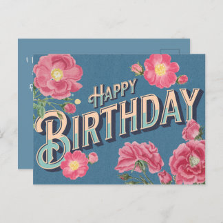Vintage Floral Happy Birthday Card