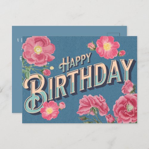 Vintage Floral Happy Birthday Card