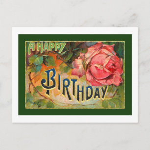 Vintage Floral Happy Birthday Postcard