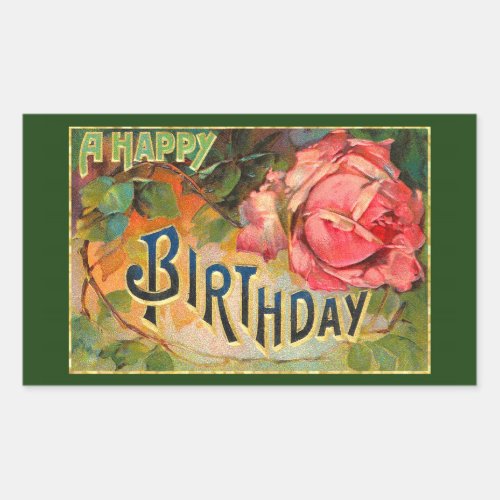 Vintage Floral Happy Birthday Rectangular Sticker