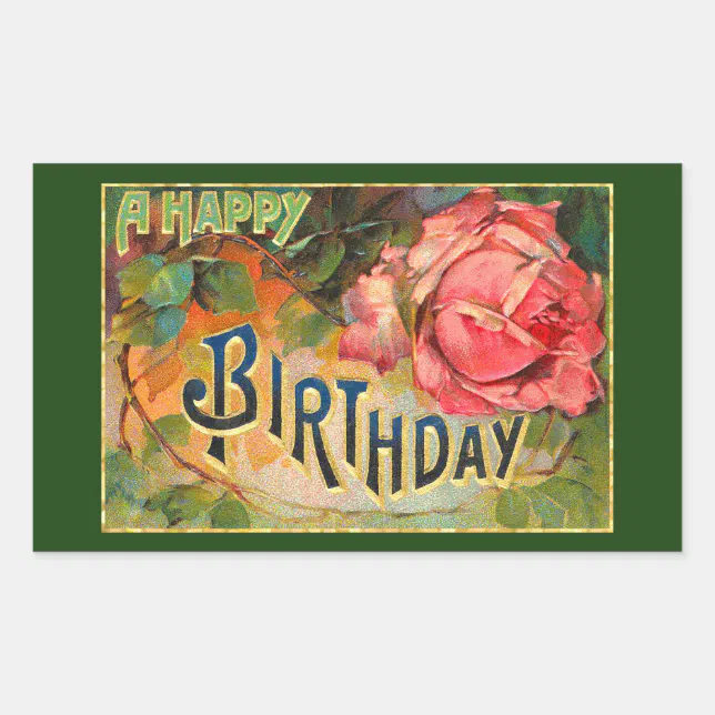 Birthday Sticker Rectangular Vintage Floral Happy Birthday Rectangular Sticker | Zazzle
