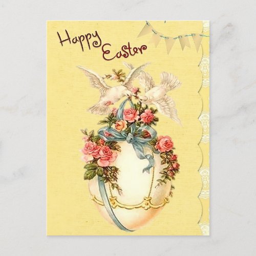 Vintage Floral Happy Easter Egg Holiday Postcard