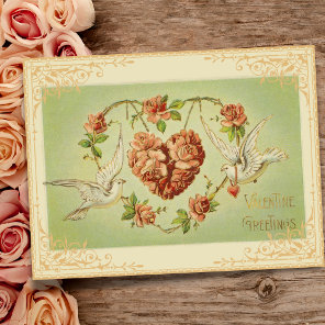 Vintage Floral Heart and Doves Postcard