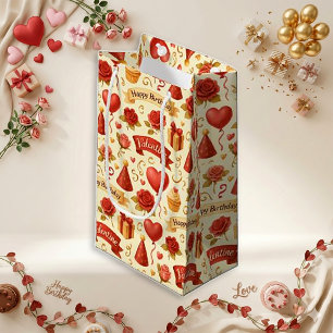 Vintage Floral Heart Birthday Valentine Pattern Small Gift Bag