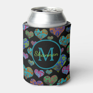 Vintage floral heart pattern initial name monogram can cooler