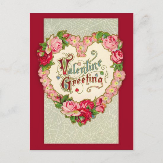 Vintage Floral Heart Valentine Postcard