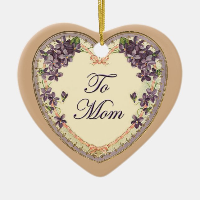 Vintage Floral Hearts & Flowers Ceramic Ornament (Front)