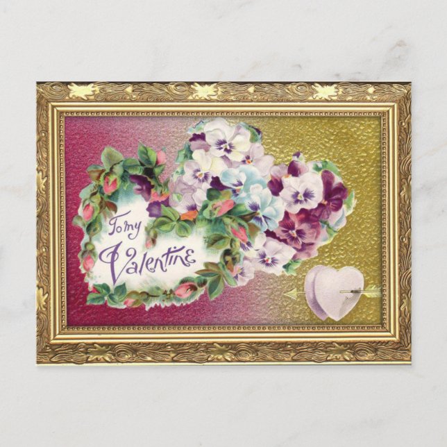 Vintage Floral Hearts Valentine Postcard (Front)