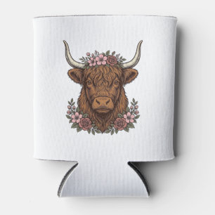 Vintage Floral Highland Cow Vector Shirt Design_1 Can Cooler