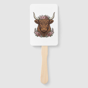 Vintage Floral Highland Cow Vector Shirt Design_1 Hand Fan