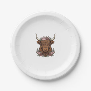 Vintage Floral Highland Cow Vector Shirt Design_1 Paper Plates
