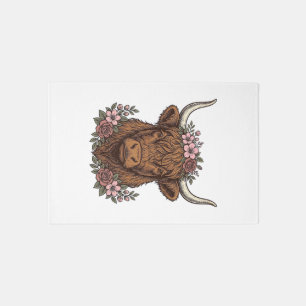 Vintage Floral Highland Cow Vector Shirt Design_1 Rug