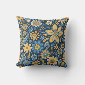 Vintage floral Hippie design yellow blue 