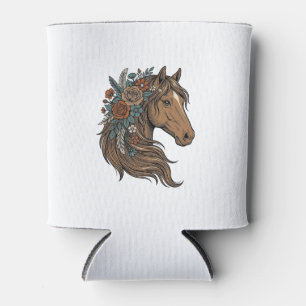 Vintage Floral Horse Head Vector Design_1 Can Cooler