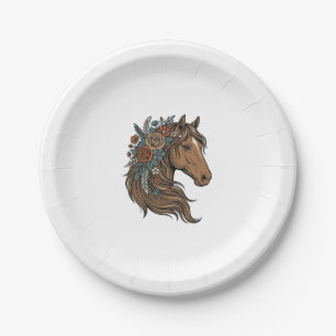 Vintage Floral Horse Head Vector Design_1 Paper Plates