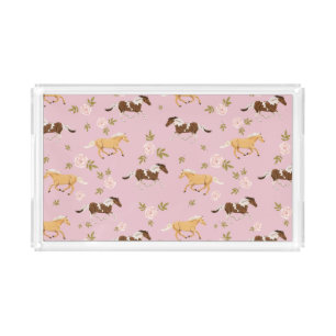 Vintage Floral Horse Pattern Acrylic Tray