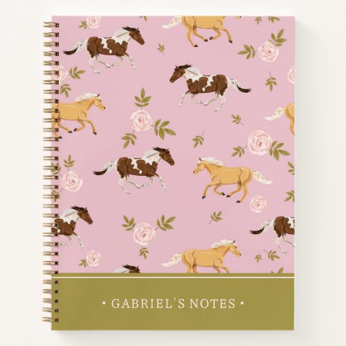 Vintage Floral Horse Pattern  Add Your Name Notebook