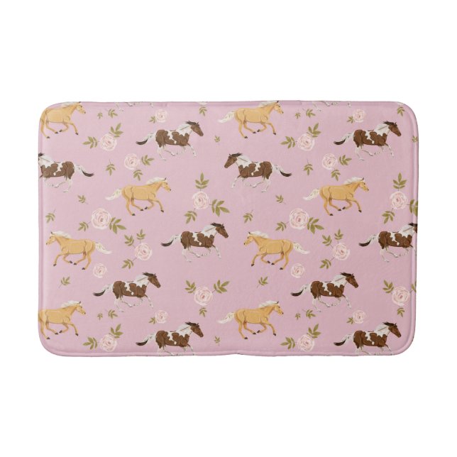Vintage Floral Horse Pattern Bath Mat (Front)