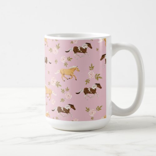 Vintage Floral Horse Pattern Coffee Mug