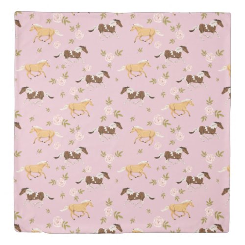 Vintage Floral Horse Pattern Duvet Cover