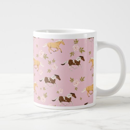 Vintage Floral Horse Pattern Giant Coffee Mug