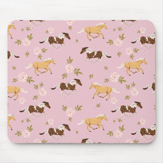 Vintage Floral Horse Pattern Mouse Pad (Front)