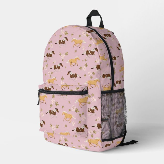 Vintage Floral Horse Pattern Printed Backpack (Back Corner Right)