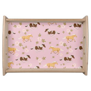 Vintage Floral Horse Pattern Serving Tray