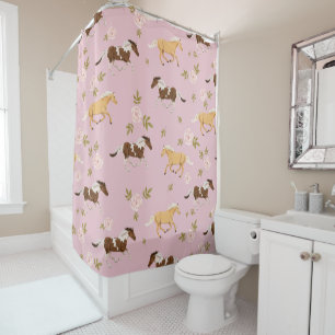 Vintage Floral Horse Pattern Shower Curtain