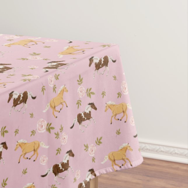 Vintage Floral Horse Pattern Tablecloth (In Situ)