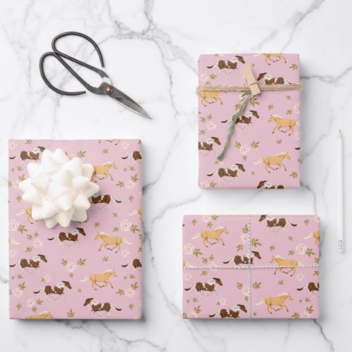 Vintage Floral Horse Pattern Wrapping Paper Sheets