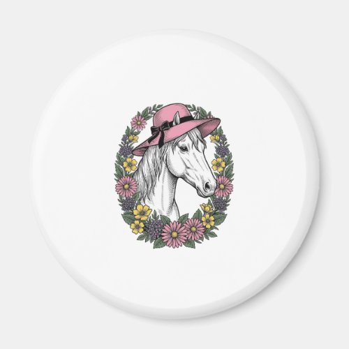 Vintage Floral Horse Portrait Vector Art Design Magnet