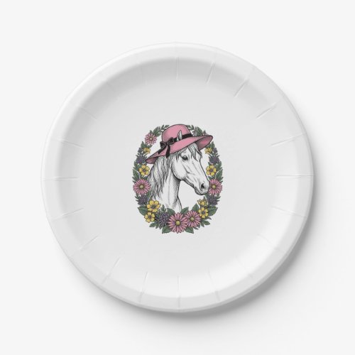 Vintage Floral Horse Portrait Vector Art Design Paper Plates