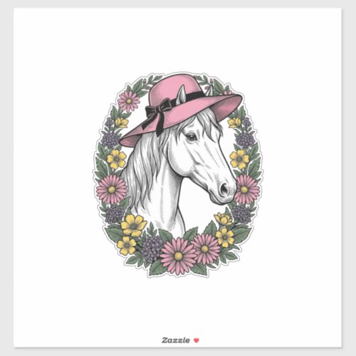 Vintage Floral Horse Portrait Vector Art Design Sticker