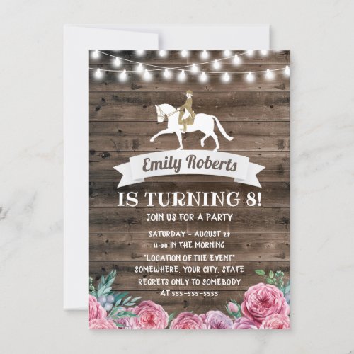 Vintage Floral Horseback Riding Horse Birthday Invitation