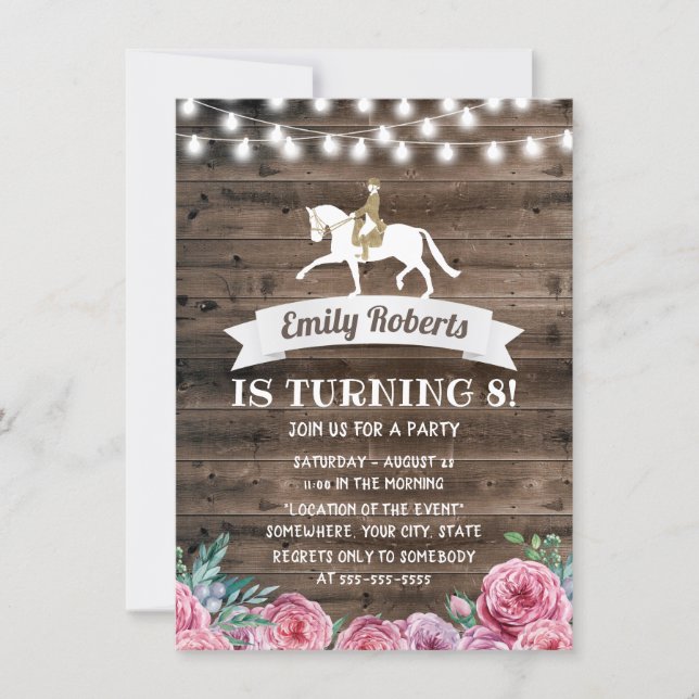 Vintage Floral Horseback Riding Horse Birthday Invitation (Front)