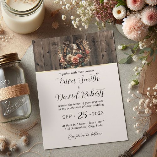 Vintage Floral Horseshoe Elegant Horse Wedding  Invitation